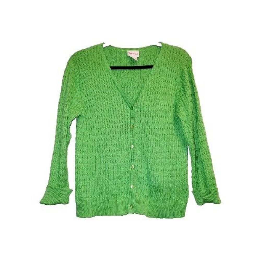 Crystal Kobe Cardigan Womens Medium Cable Knit Green 3/4 Sleeve